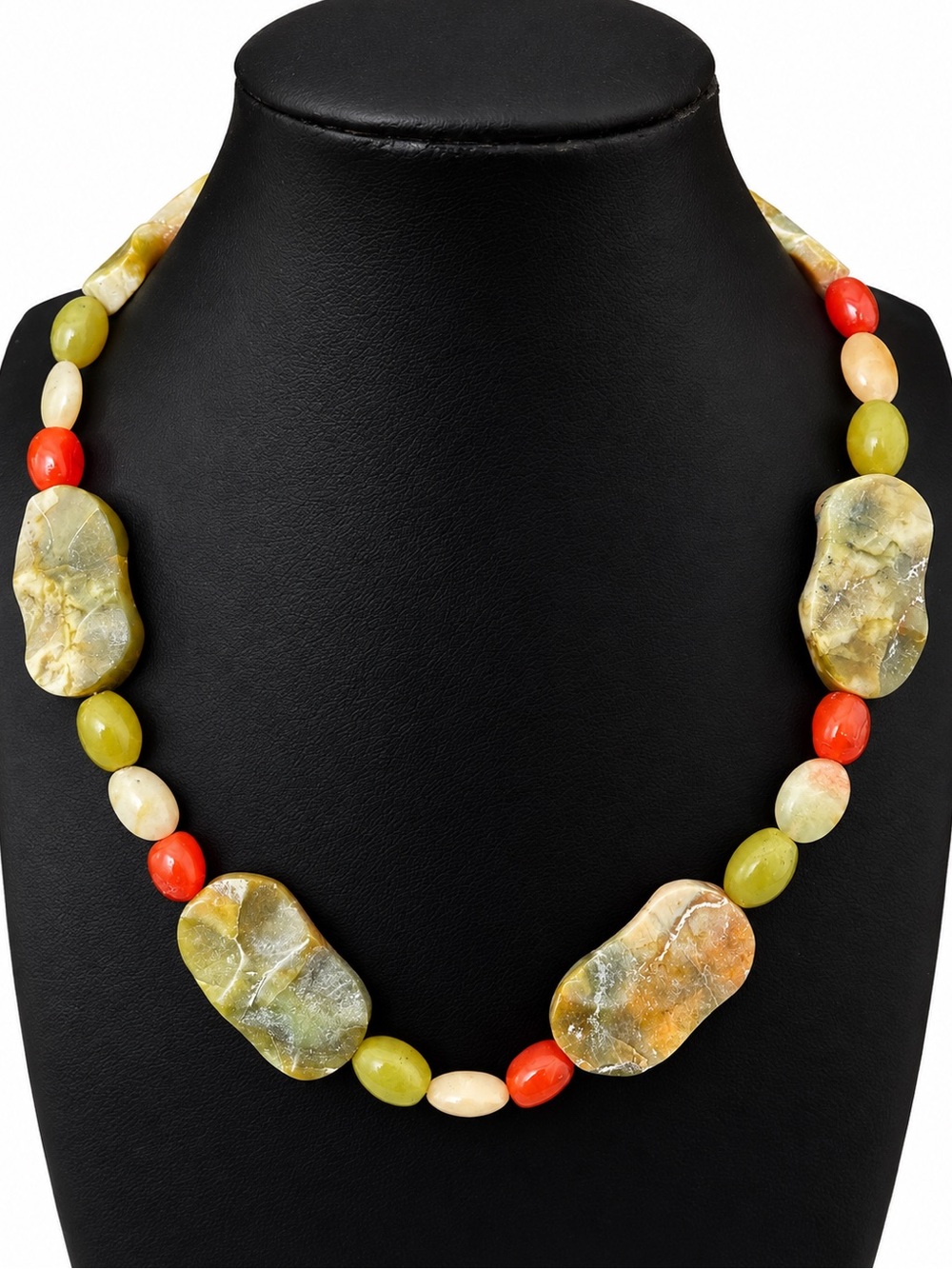 One of a Kind Handmade Chunky Multicolor Stone Beaded Necklace 20” vintage
